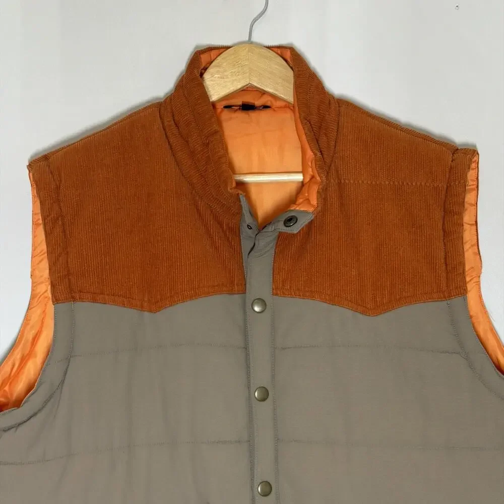 Stoic Quilted Puffer Vest Mens XL Corduroy Accent Casual Snap Up Retro 80s
